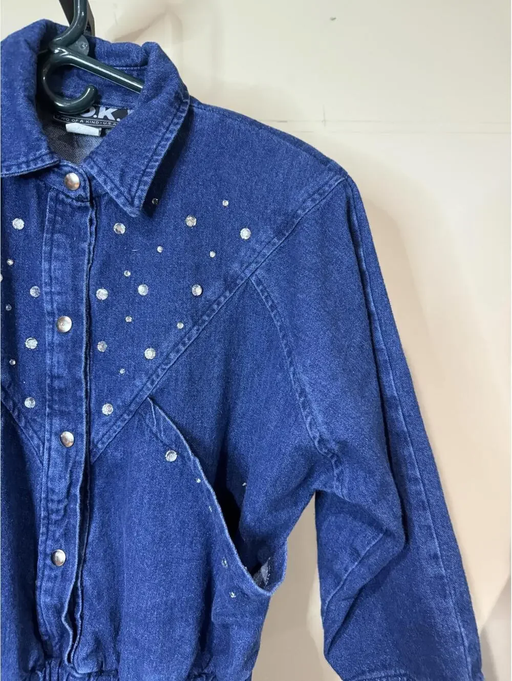 80s 90s Women's Blue Denim Dress with Studded Detail